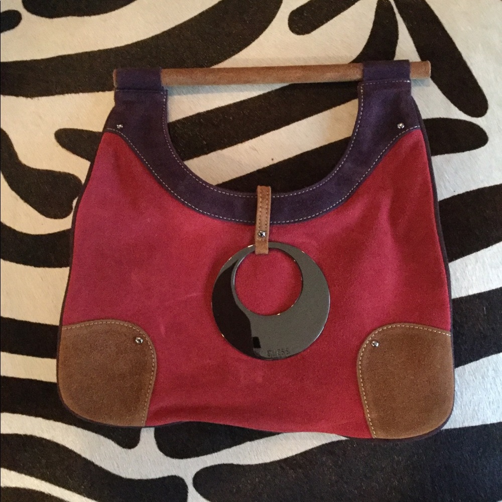 Guess color blocked suede handbag/clutch